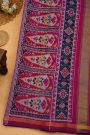 Patola Silk Dark Violet Saree With Florals And Leaves With Birds Body And Self Florals And Leaves Border