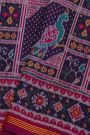 Patola Silk Dark Violet Saree With Florals And Leaves With Birds Body And Self Florals And Leaves Border