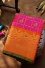 Gadwal Silk Pink Peacock Buttis In Zari Checks Saree With Turning Border