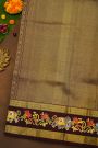 Kancheepuram Silk Fusion Tanjore Hand Painted Rust Saree