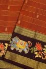 Kancheepuram Silk Fusion Tanjore Hand Painted Rust Saree