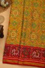 Patola Silk Multi Colour Saree And Florals With Leaves Jaal, Florals And Leaves Body And Contrast Elephants And Parrots In Box Border