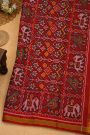 Patola Silk Multi Colour Saree And Florals With Leaves Jaal, Florals And Leaves Body And Contrast Elephants And Parrots In Box Border