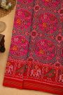 Patola Silk Red Saree With Florals And Leaves With Birds Body And Self Lines Border