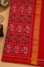 Patola Silk Red Saree With Florals And Leaves With Birds Body And Self Lines Border