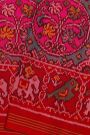 Patola Silk Red Saree With Florals And Leaves With Birds Body And Self Lines Border
