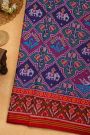 Patola Silk Dual Colour Saree With Florals, Leaves And Birds Body And Contrast Florals And Leaves Border