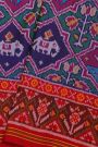 Patola Silk Dual Colour Saree With Florals, Leaves And Birds Body And Contrast Florals And Leaves Border