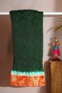 Bandhani Silk Bottle Green Saree With Paithani Border
