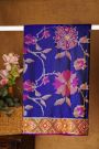 Kancheepuram Fusion Silk Royal Blue Saree With Floral And Mirror Work Body