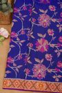 Kancheepuram Fusion Silk Royal Blue Saree With Floral And Mirror Work Body