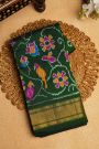 Ikat Silk Bottle Green Saree