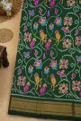 Ikat Silk Bottle Green Saree