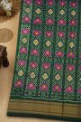 Ikat Silk Bottle Green Saree