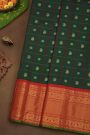 Gadwal Silk Bottle Green Saree With Floral Brocade Pallu
