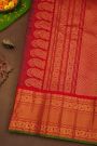 Gadwal Silk Bottle Green Saree With Floral Brocade Pallu