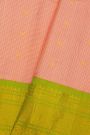 Gadwal Silk Peach Saree Buttis Body With Florals And Mango Paisleys Contrast Border