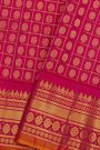 Gadwal Silk Magenta Saree With Florals And Leaves In Zari Checks