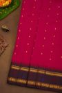 Gadwal Silk Dark Pink Saree With Buttis Body And Muniya And Peacock Border