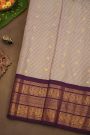 Gadwal Silk Cream Saree With Florals And Peacocks With Diamonds Border