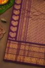 Gadwal Silk Cream Saree With Florals And Peacocks With Diamonds Border