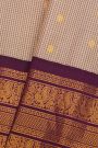 Gadwal Silk Cream Saree With Florals And Peacocks With Diamonds Border