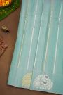 Gadwal Silk Ice Blue Saree With Florals In Lines