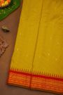 Gadwal Silk Yellow Saree With Diamonds And Florals With Temples Border