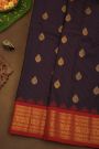 Gadwal Silk Navy Blue Saree With Florals And Leaves With Diamonds Border