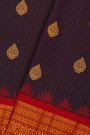 Gadwal Silk Navy Blue Saree With Florals And Leaves With Diamonds Border