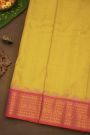 Gadwal Silk Yellow Saree With Buttis Body And Florals And Mango Paisleys Contrast Border