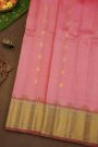 Gadwal Silk Peach Saree With Mango Paisleys Body And Rudraksha Buttis Contrast Border