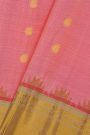 Gadwal Silk Peach Saree With Mango Paisleys Body And Rudraksha Buttis Contrast Border