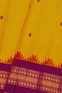 Gadwal Silk Yellow Saree With Buttis Body And Contrast Mango Paisley Border