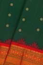 Gadwal Silk Bottle Green Saree With Floral Brocade Pallu