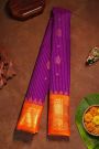 Gadwal Silk Violet Saree With Mango Paisley Body And Contrast Florals Border
