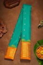 Gadwal Silk Peacock Blue Saree With Florals And Leaves Jaal Border