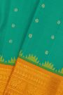 Gadwal Silk Peacock Blue Saree With Florals And Leaves Jaal Border
