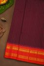Gadwal Silk Wine Saree With Lines Body And Contrast Mango Paisley Border