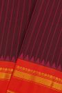 Gadwal Silk Wine Saree With Lines Body And Contrast Mango Paisley Border