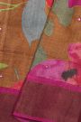 Fancy Tussar Brown Saree With Kaddi Border