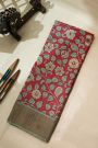 Fancy Tussar Red Saree With Kaddi Border