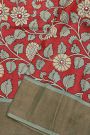 Fancy Tussar Red Saree With Kaddi Border