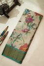 Fancy Tussar Off White Saree With Mirror And Cut Work Pallu