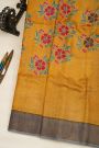 Fancy Tussar Mustard Saree With Kaddi Border