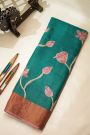 Fancy Tussar Rama Green Saree With Kantha Work Pallu