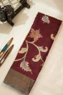 Fancy Tussar Maroon Saree With Kantha Work Pallu
