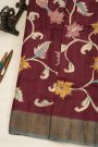 Fancy Tussar Maroon Saree With Kantha Work Pallu