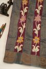 Fancy Tussar Maroon Saree With Kantha Work Pallu