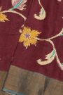 Fancy Tussar Maroon Saree With Kantha Work Pallu